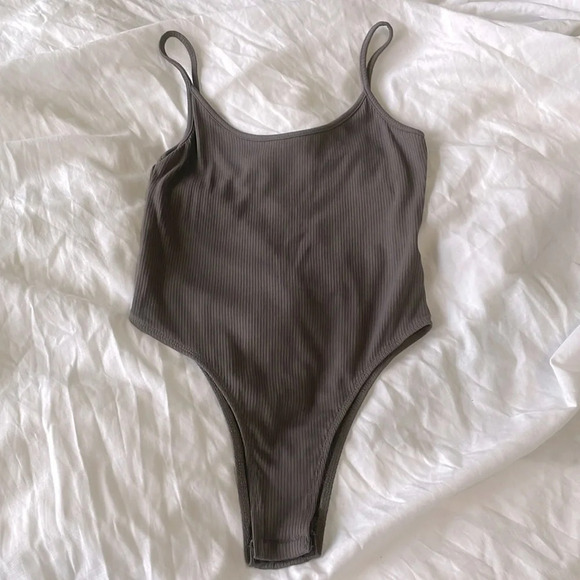 SHEIN cami ribbed bodysuit gray size large - Picture 1 of 4